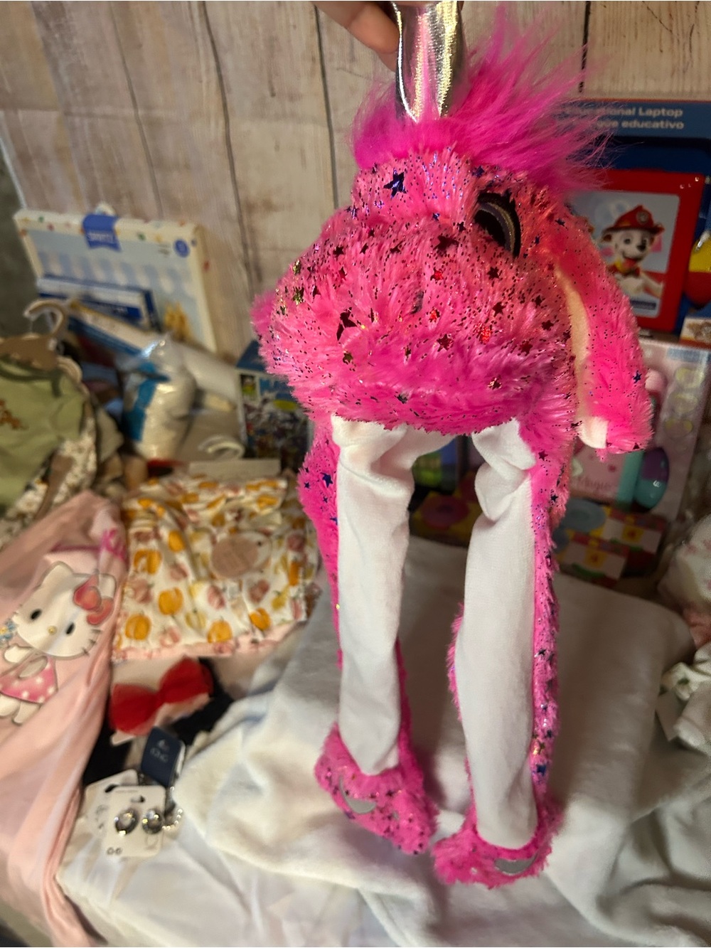 Plush Pink Unicorn Hat with Sparkle Mane - Kids Stuffed Animal Accessory